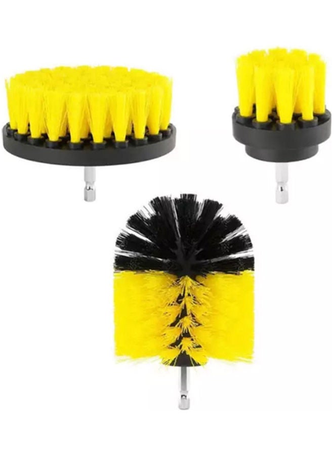 3-Piece Floor Cleaning Drill Brush Attachment Set Yellow/Black  - Image 2