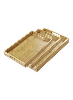 3-Piece Serving Tray With Handle Brown 40.61x28x3.05cm