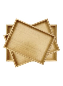 AIWANTO 3-Piece Serving Tray With Handle Brown 40.61x28x3.05cm  - Image 3