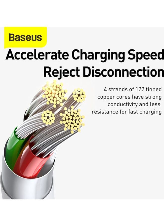 Baseus - 3 in 1 Multi Fast Charging Cable, Compatible with iPhone/Type C/Micro USB Connector for iPhone, iPad, Micro USB, Type C Smartphones, Supports Fast Charging, Smart 3 Port Charging Cable White - Image 1