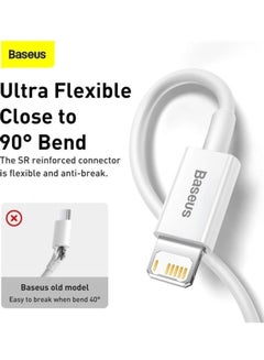 Baseus iPhone Cable, USB to Lightning-Fast Charging Cable iPhone Charger Cable 2.4A Lightning Cord Compatible for iPhone 14/14 Pro/14 Plus/14 Pro Max, iPhone 13 Pro 12 Pro Max 11 XS SE 7 Plus 6S iPad Pro 1M White  - Image 4