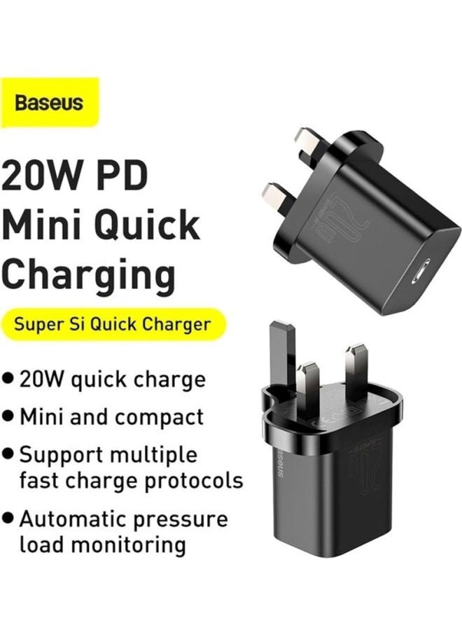 Baseus - iPhone Charger Type C PD 20W Fast USB C Charger iPhone 15 Fast Charger Port Type-C Power Plug Universal Travel Adapter USB-C Plug for iPhone 15/15 Pro Max/15 Pro/15 Plus/14/13/12/11, Etc Black - Image 1