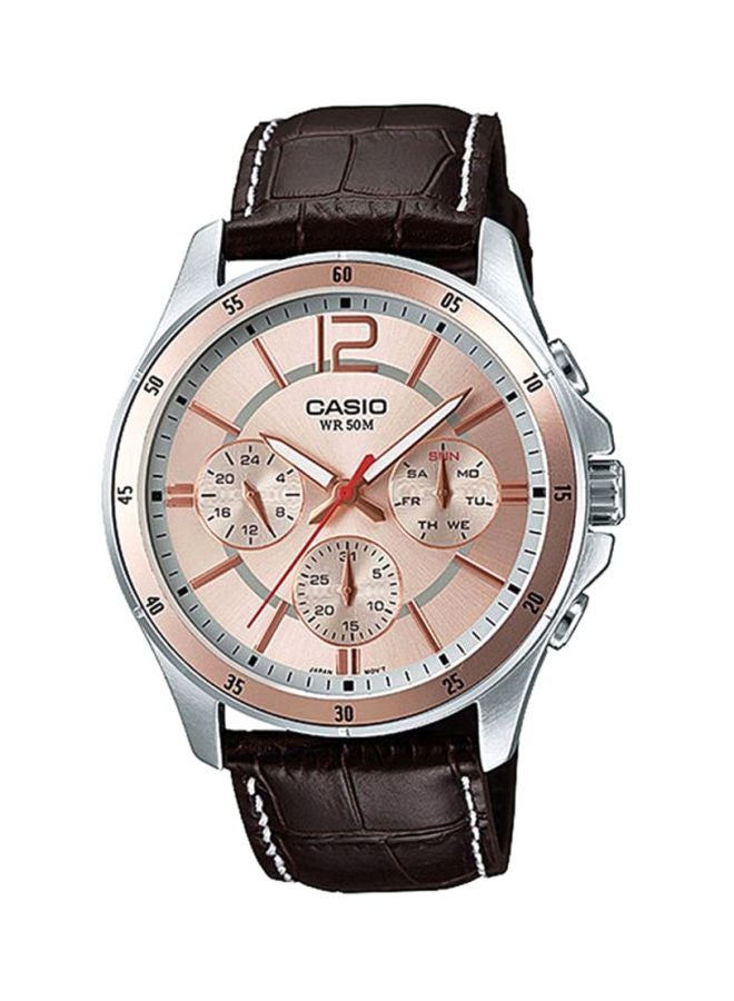 CASIO Men's Leather Analog Watch MTP-1374L-9AV - 47 mm - Brown - Image 1