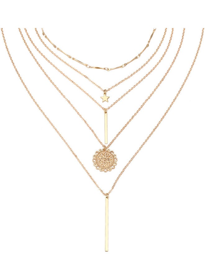 Multi-Layer Star Bar Flower Pendant Choker Chain Necklace - Image 1