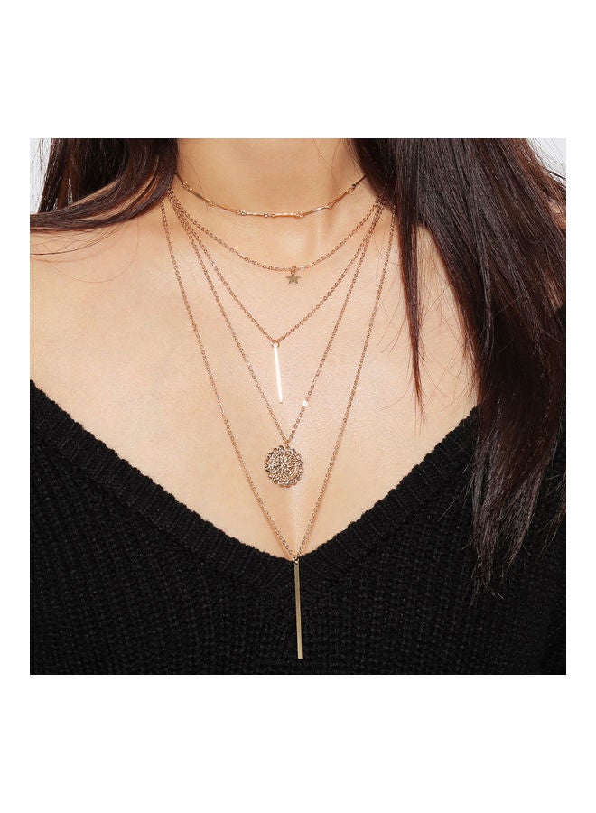 Multi-Layer Star Bar Flower Pendant Choker Chain Necklace - Image 2