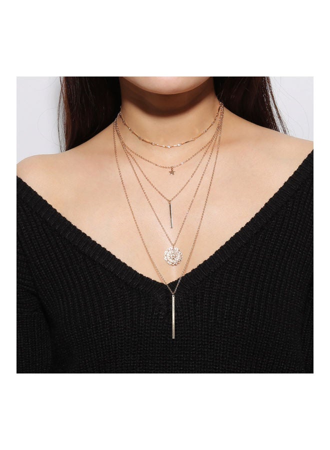 Multi-Layer Star Bar Flower Pendant Choker Chain Necklace - Image 3