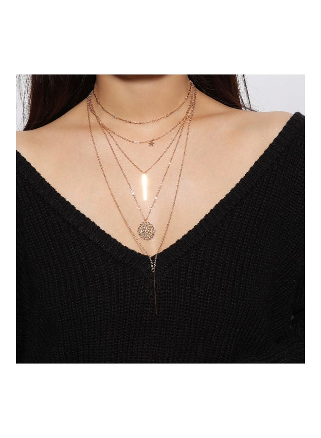Multi-Layer Star Bar Flower Pendant Choker Chain Necklace - Image 4
