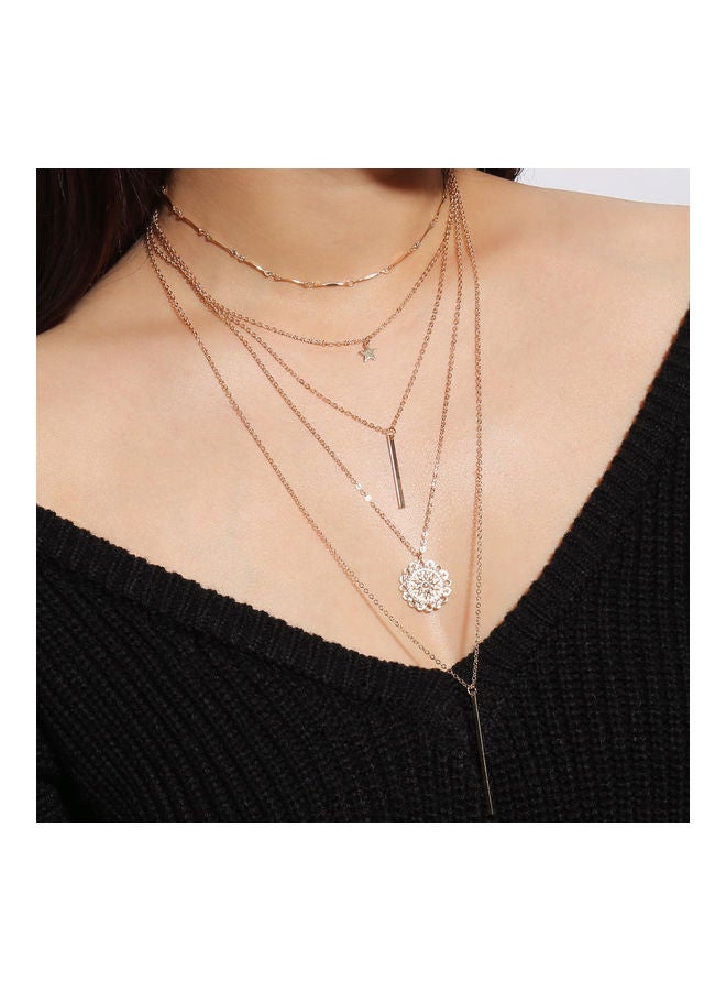 Multi-Layer Star Bar Flower Pendant Choker Chain Necklace - Image 5