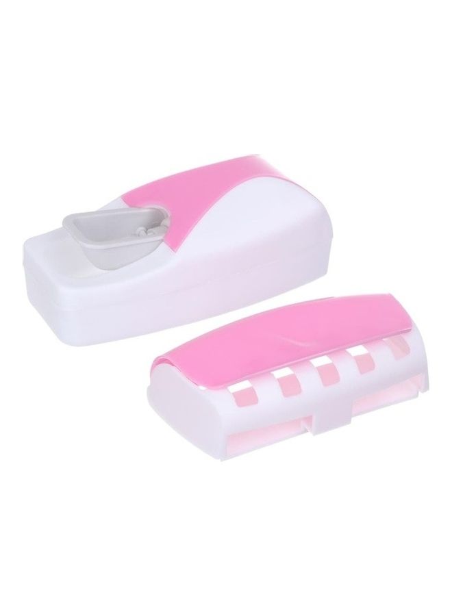 Generic Automatic Toothpaste Dispenser And Toothbrush Holder White/Pink 15x6cm 