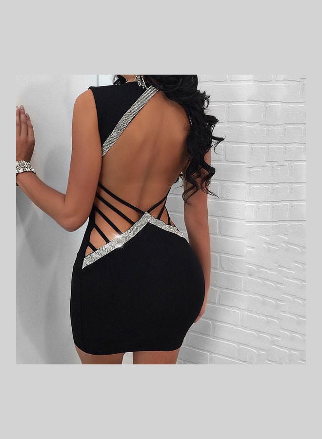 Backless Bodycon Mini Dress Black/Silver  - Image 3
