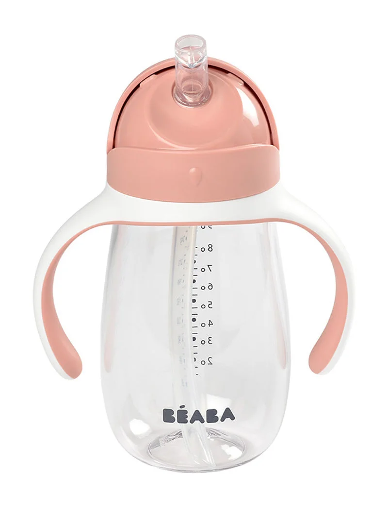 BEABA Straw Sippy Cup, Sippy Cup With Removable Handles, Sippy Cup With Straw, Baby Straw Cup, Toddler Cup For Toddlers 1 To 3 Years, Toddler Straw Cups, 8+ Months , 10 Oz, Rose