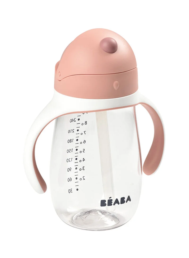 BEABA Straw Sippy Cup, Sippy Cup With Removable Handles, Sippy Cup With Straw, Baby Straw Cup, Toddler Cup For Toddlers 1 To 3 Years, Toddler Straw Cups, 8+ Months , 10 Oz, Rose