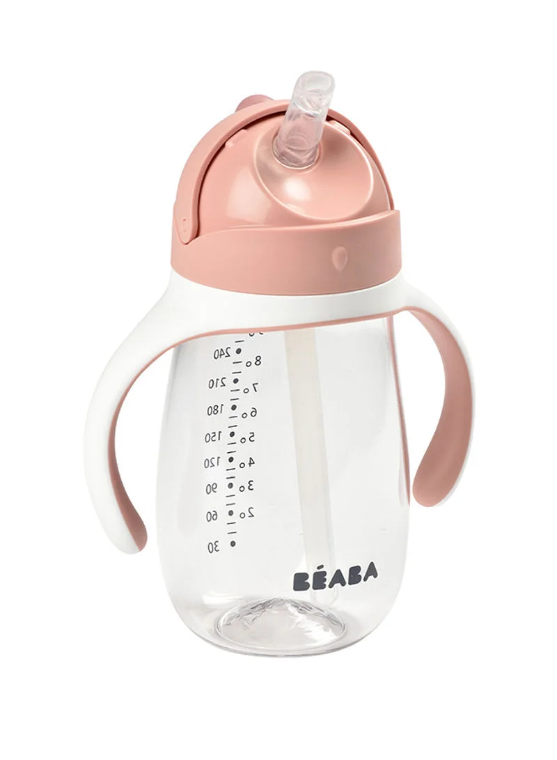 BEABA Straw Sippy Cup, Sippy Cup With Removable Handles, Sippy Cup With Straw, Baby Straw Cup, Toddler Cup For Toddlers 1 To 3 Years, Toddler Straw Cups, 8+ Months , 10 Oz, Rose