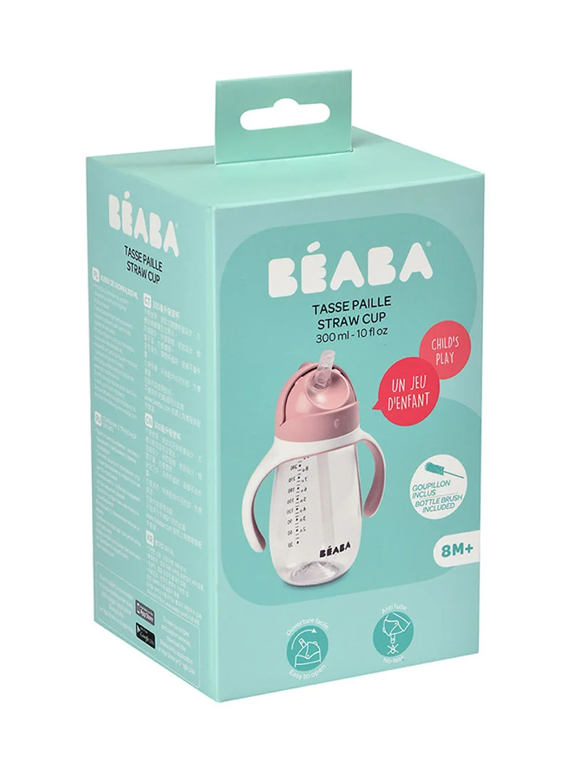 BEABA Straw Sippy Cup, Sippy Cup With Removable Handles, Sippy Cup With Straw, Baby Straw Cup, Toddler Cup For Toddlers 1 To 3 Years, Toddler Straw Cups, 8+ Months , 10 Oz, Rose