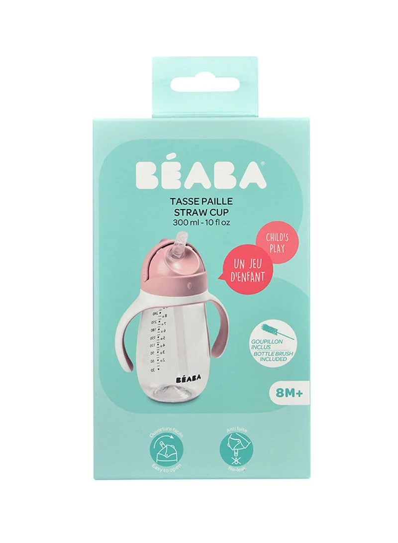 BEABA Straw Sippy Cup, Sippy Cup With Removable Handles, Sippy Cup With Straw, Baby Straw Cup, Toddler Cup For Toddlers 1 To 3 Years, Toddler Straw Cups, 8+ Months , 10 Oz, Rose