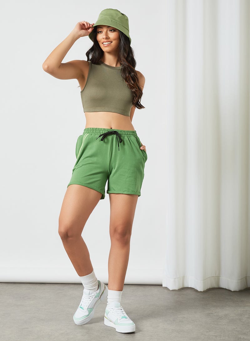 ABOF Elastic Waistband Drawstring Mid Rise Shorts Mint Green - Image 1