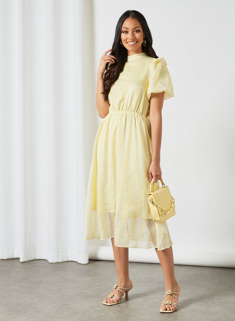 LOST INK Textured Puff Sleeve Dress Yellow  - Image 1