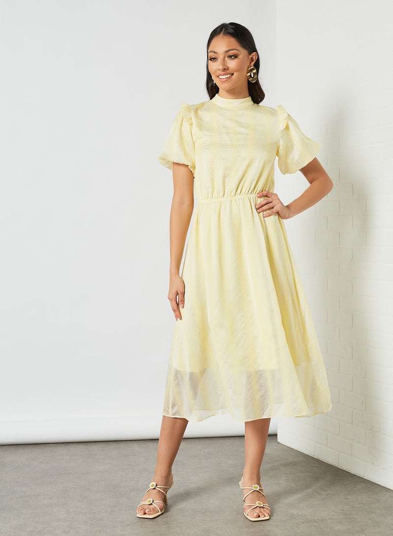 LOST INK Textured Puff Sleeve Dress Yellow  - Image 2