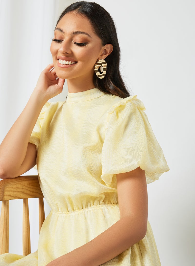 LOST INK Textured Puff Sleeve Dress Yellow  - Image 3