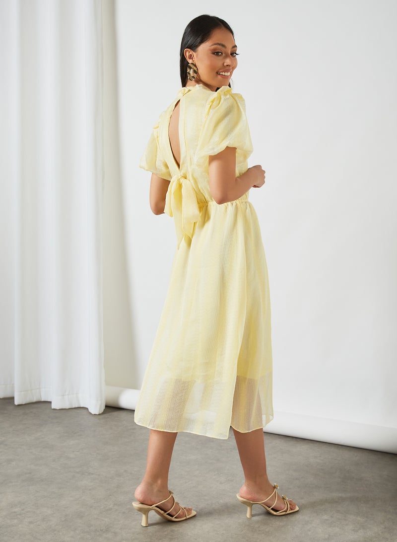 LOST INK Textured Puff Sleeve Dress Yellow  - Image 4