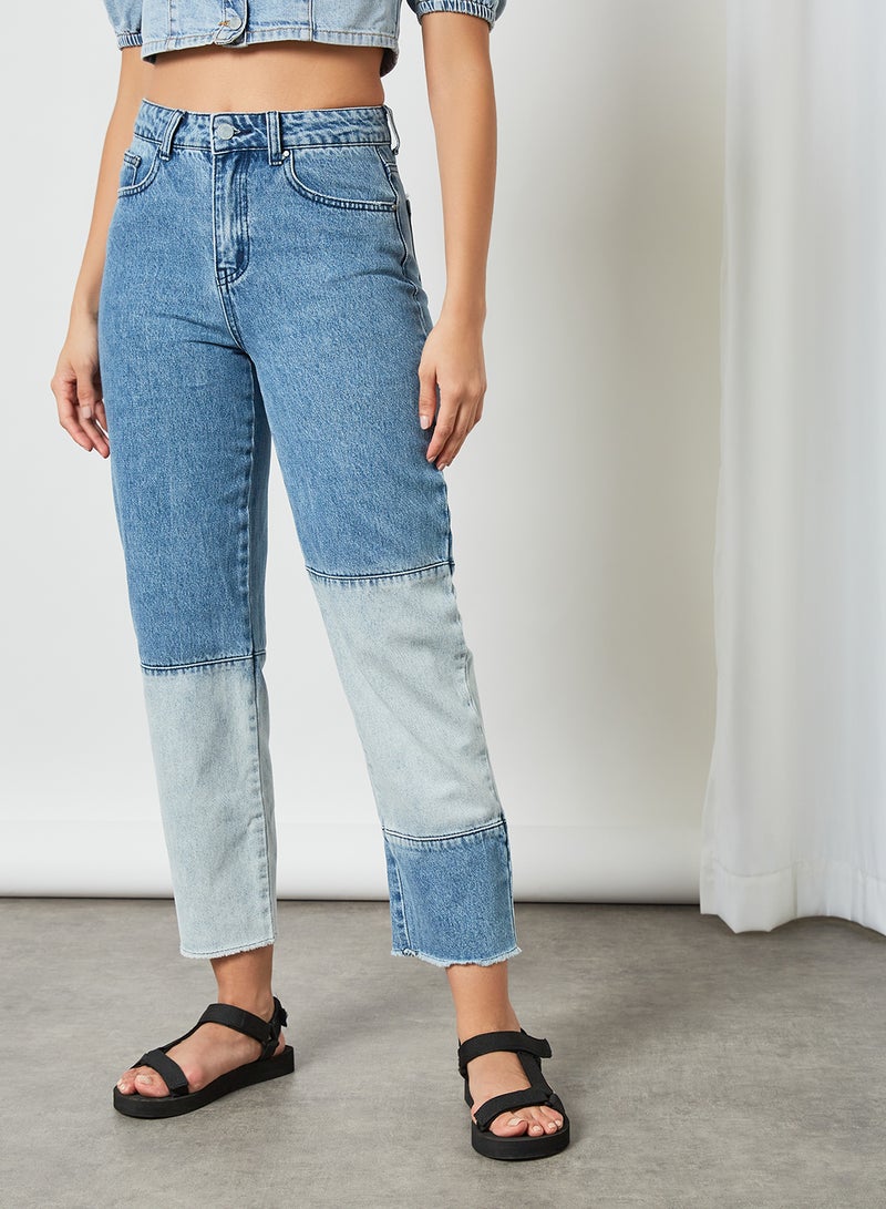 LOST INK High Waist Cut and Sew Straight Jeans Blue  - Image 1
