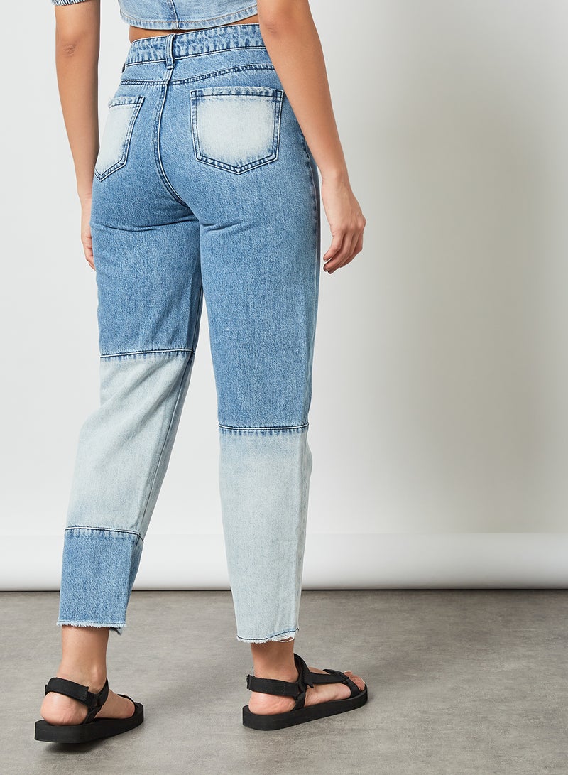 LOST INK High Waist Cut and Sew Straight Jeans Blue  - Image 4