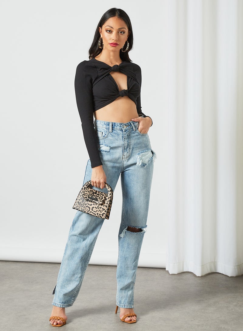 LOST INK - Double Knot Crop Top Black - Image 1