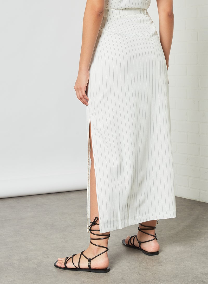 Side Slit Striped Skirt White