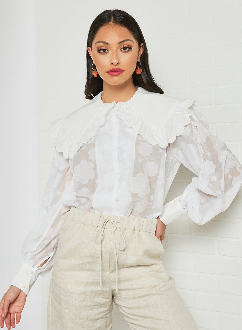 LOST INK Textured Floral Pattern Blouse White  - Image 1