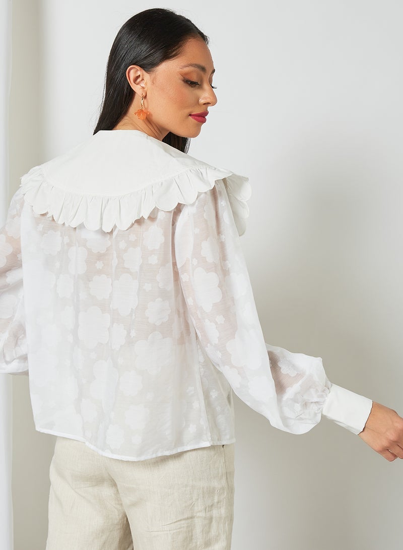 LOST INK Textured Floral Pattern Blouse White  - Image 3