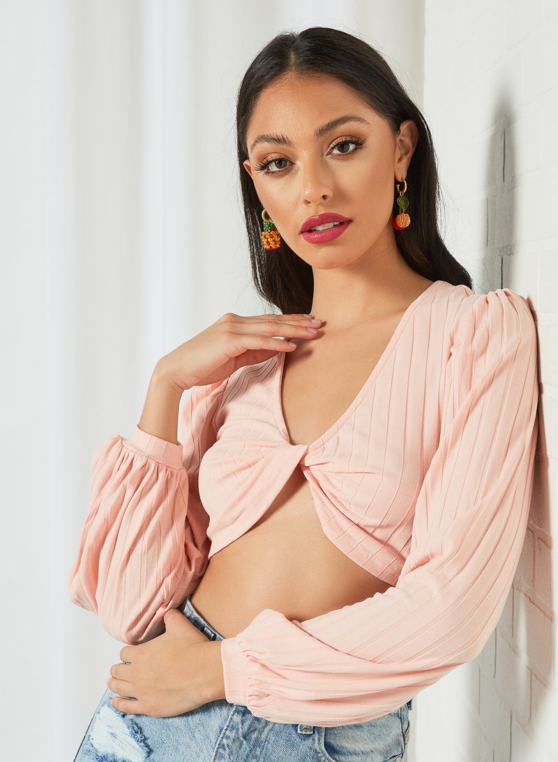 LOST INK - Twist Front Crop Top Pink - Image 1