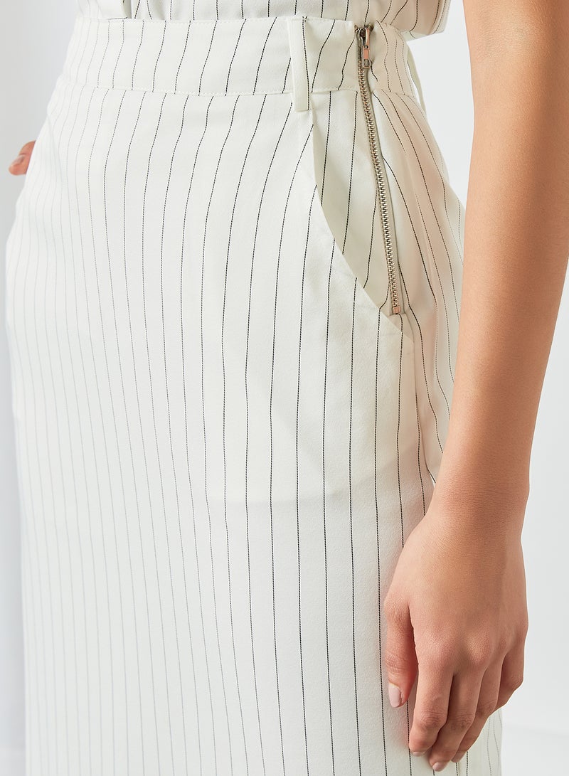 Side Slit Striped Skirt White