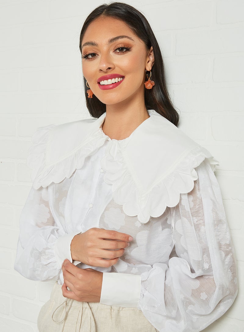 LOST INK Textured Floral Pattern Blouse White  - Image 4