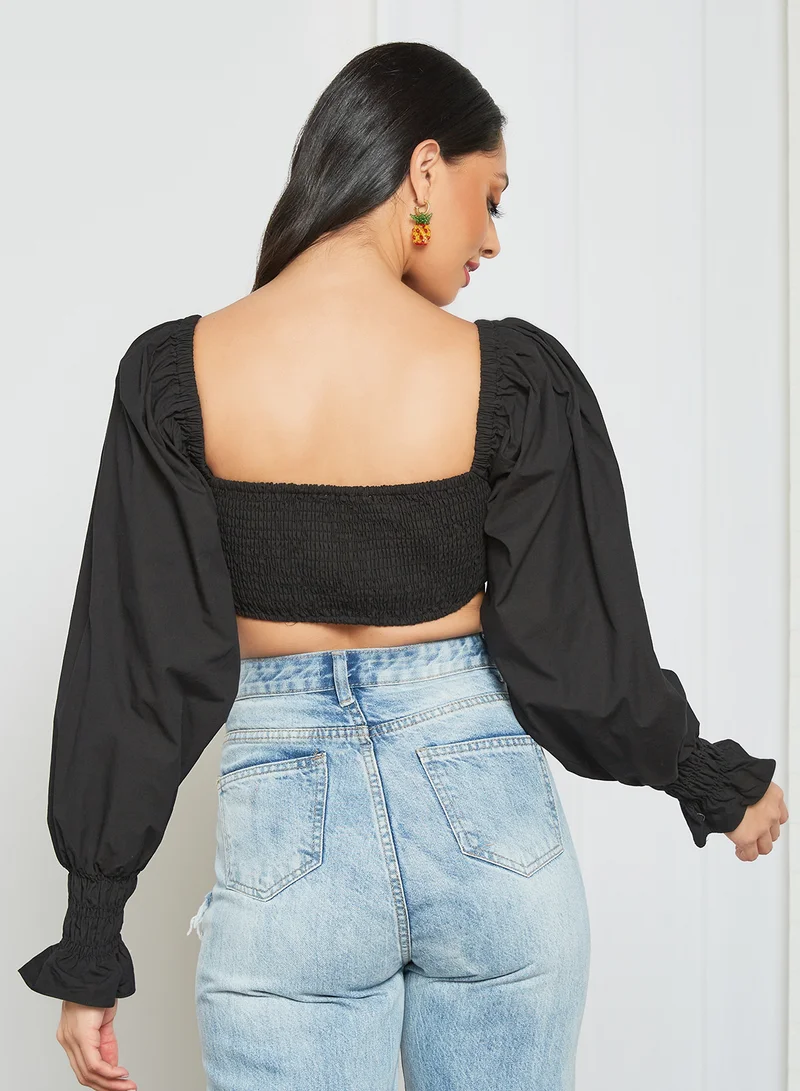 LOST INK Puff Sleeve Crop Top Black