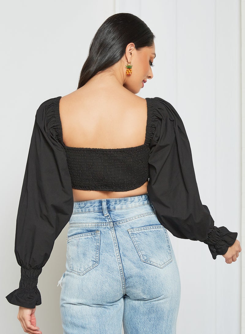 LOST INK Puff Sleeve Crop Top Black  - Image 4
