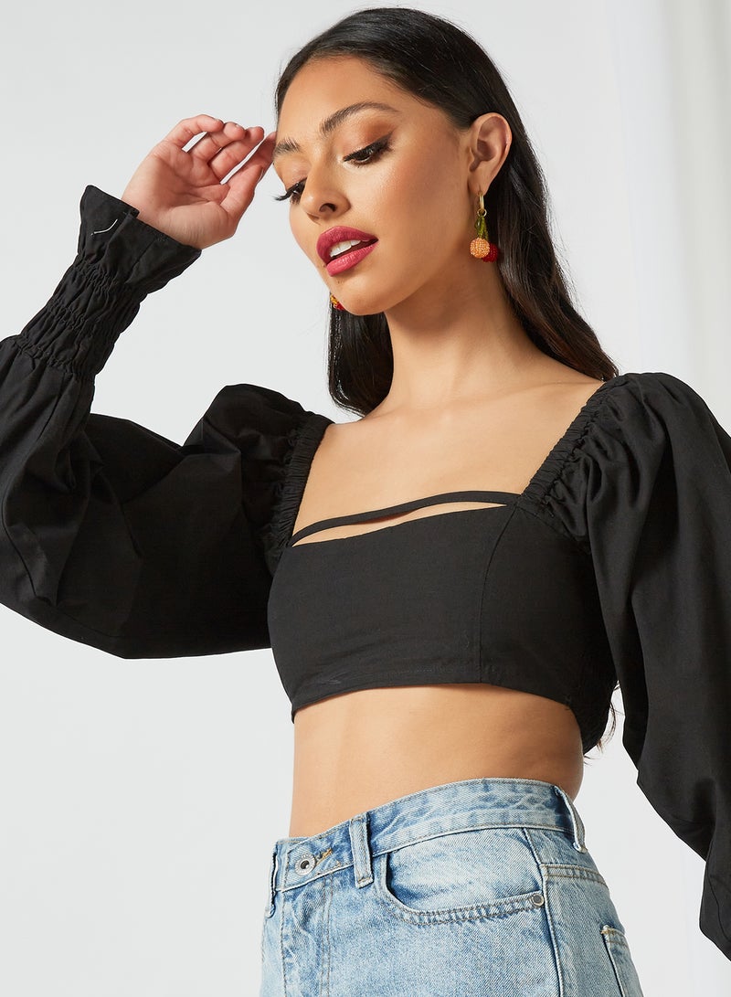 LOST INK Puff Sleeve Crop Top Black  - Image 3