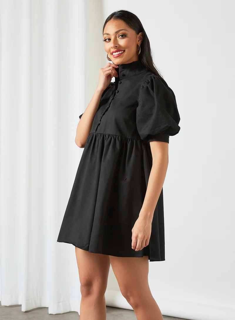 LOST INK High Neck Puff Sleeve Dress