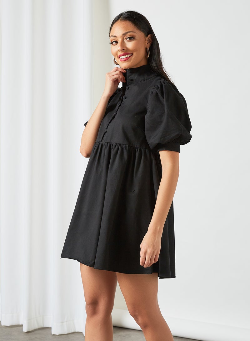 LOST INK High Neck Puff Sleeve Dress Black  - Image 1
