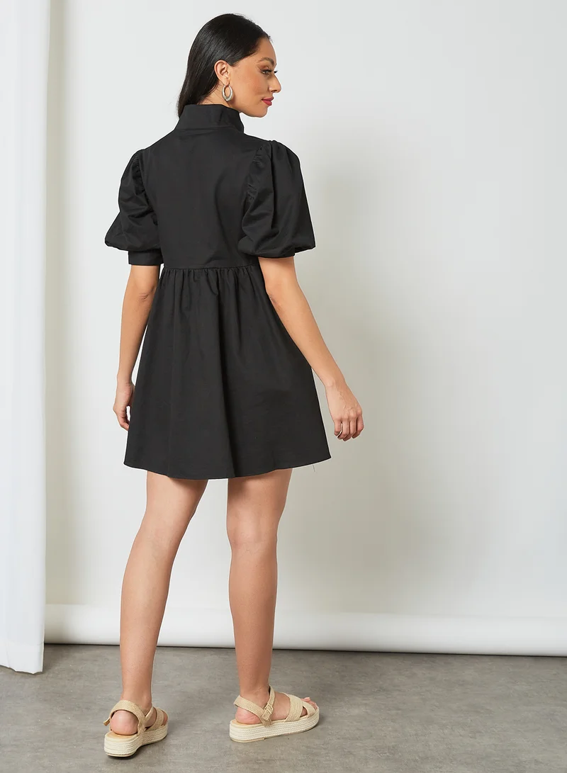LOST INK High Neck Puff Sleeve Dress Black