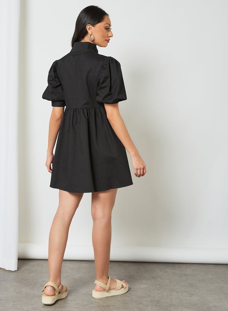 LOST INK High Neck Puff Sleeve Dress Black  - Image 3