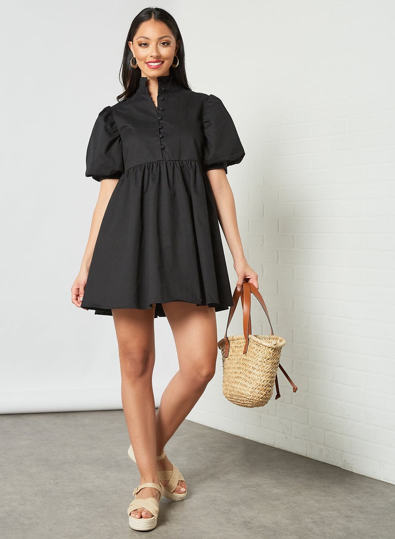 LOST INK High Neck Puff Sleeve Dress Black  - Image 2