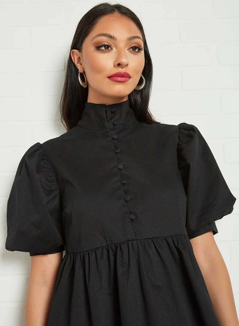 LOST INK High Neck Puff Sleeve Dress Black