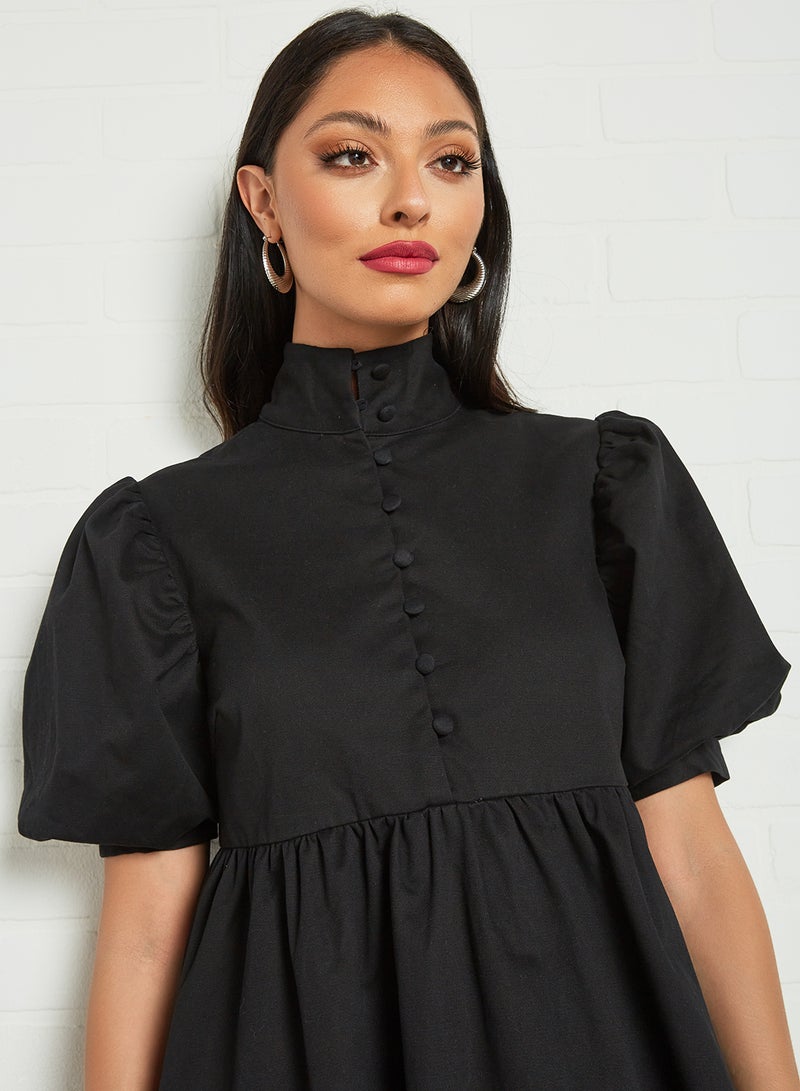 LOST INK High Neck Puff Sleeve Dress Black  - Image 4