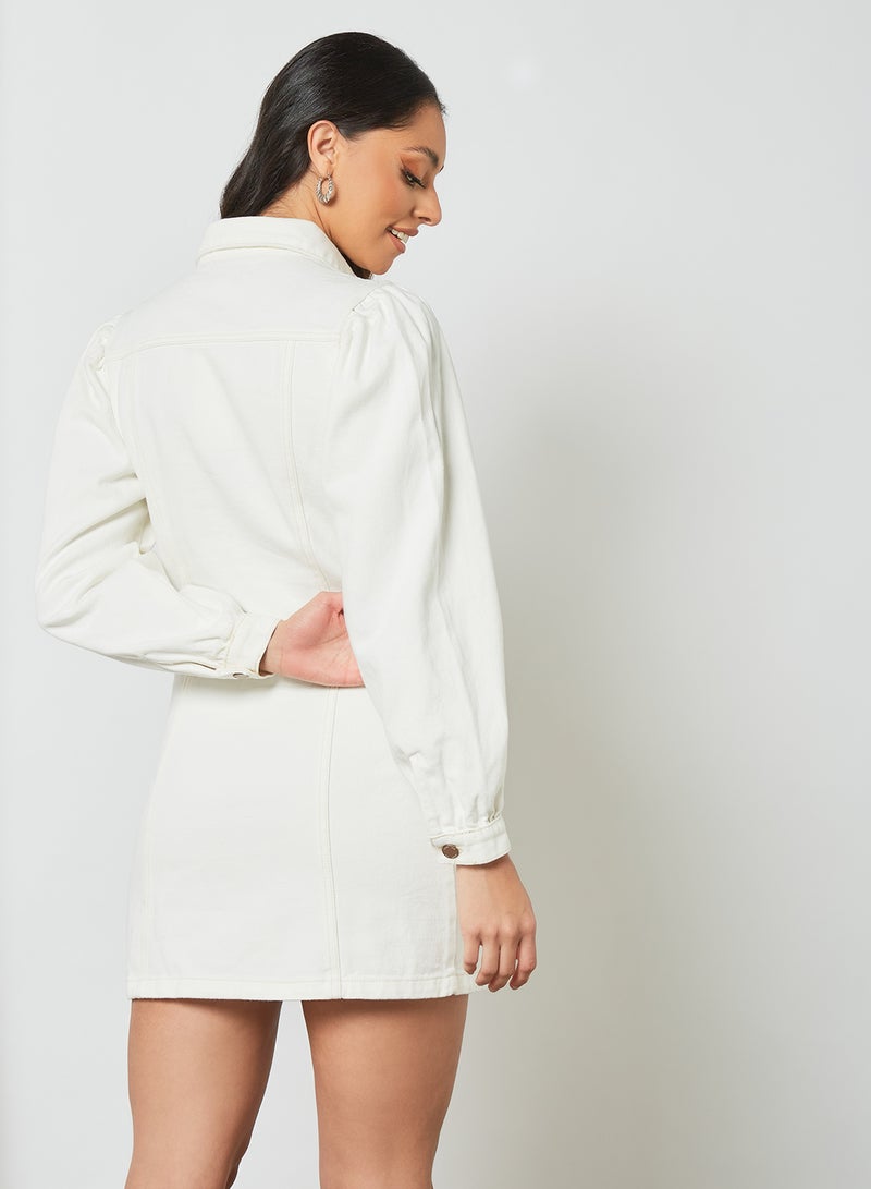 LOST INK Puff Sleeve Denim Dress White  - Image 3