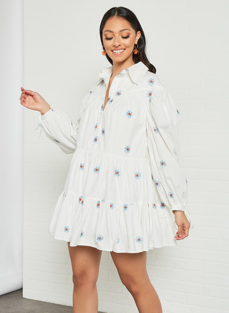 LOST INK Floral Embroidered Shift Dress White  - Image 1