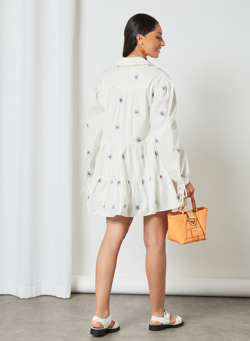 LOST INK Floral Embroidered Shift Dress White  - Image 3