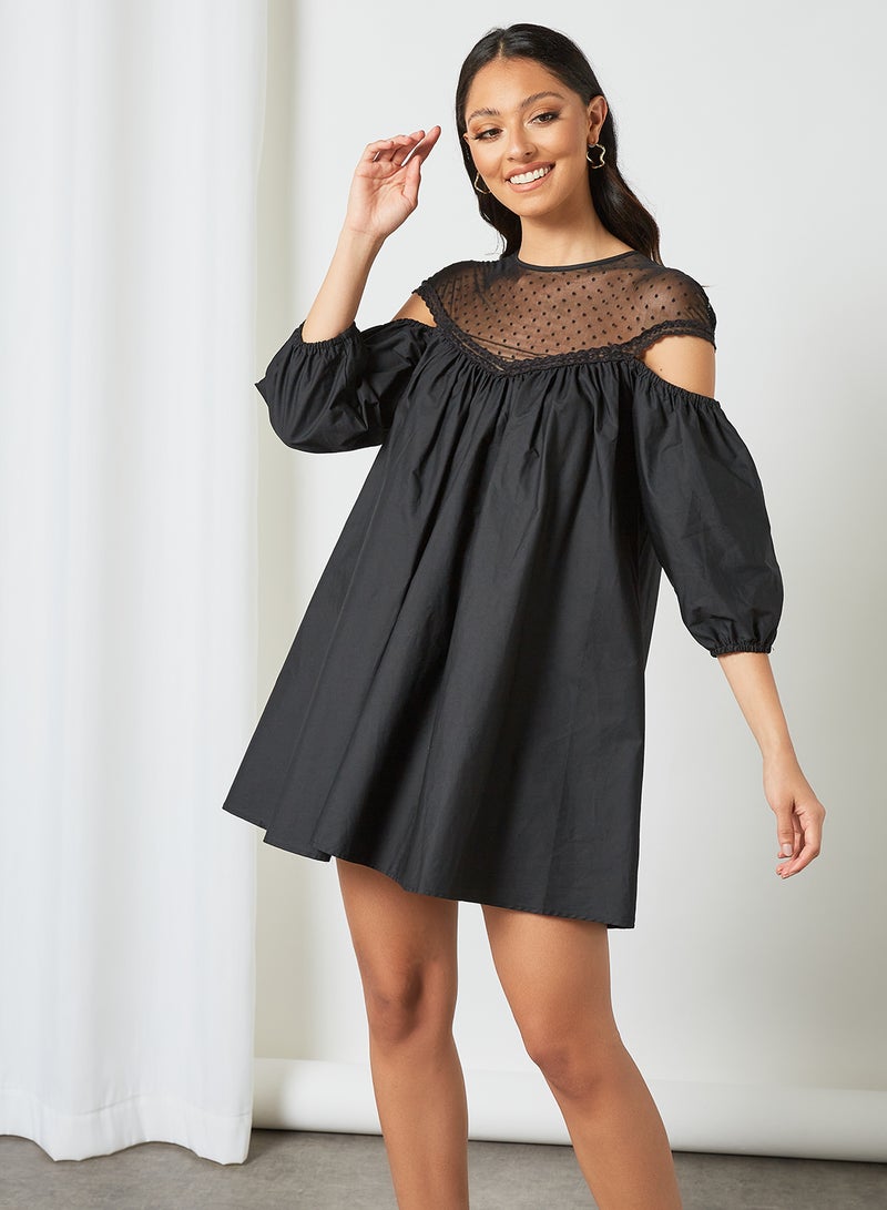 Sheer Yoke Cold Shoulder Dress Black - v1623825742/N46787721V_1