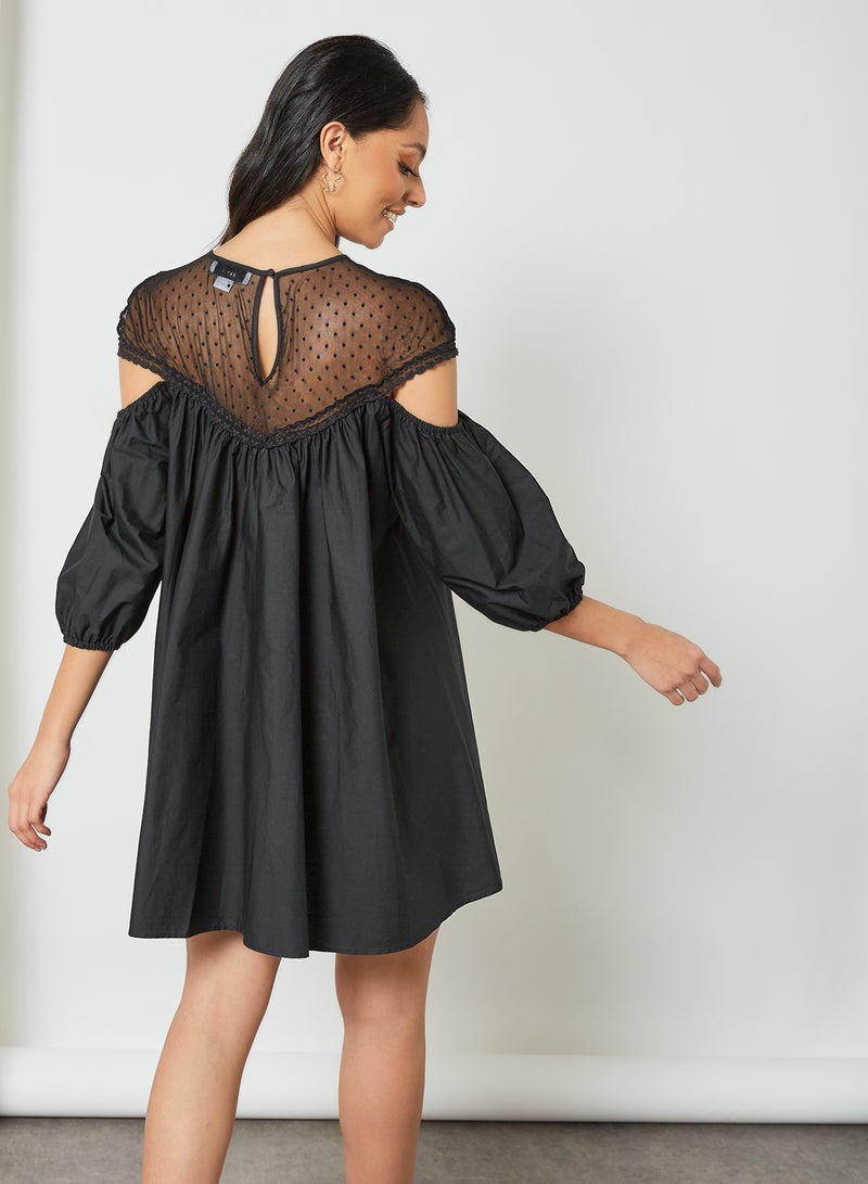 Sheer Yoke Cold Shoulder Dress Black - v1623825742/N46787721V_3