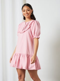 Frill Trim Shift Dress Pink