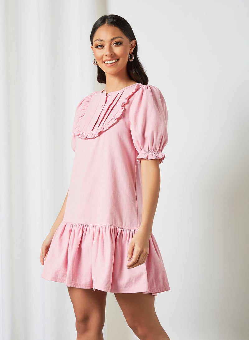 LOST INK - Frill Trim Shift Dress Pink - Image 1